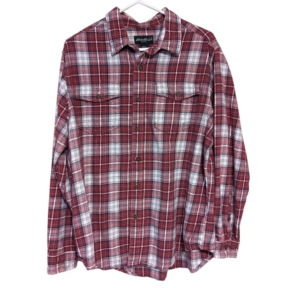 Eddie Bauer Men's Red & White Plaid 100% Cotton Flannel Button Up Shirt Size XL - Picture 1 of 8
